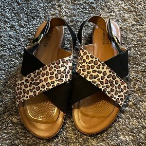 The Root Collective Leopard Print and Black Suede Sandals